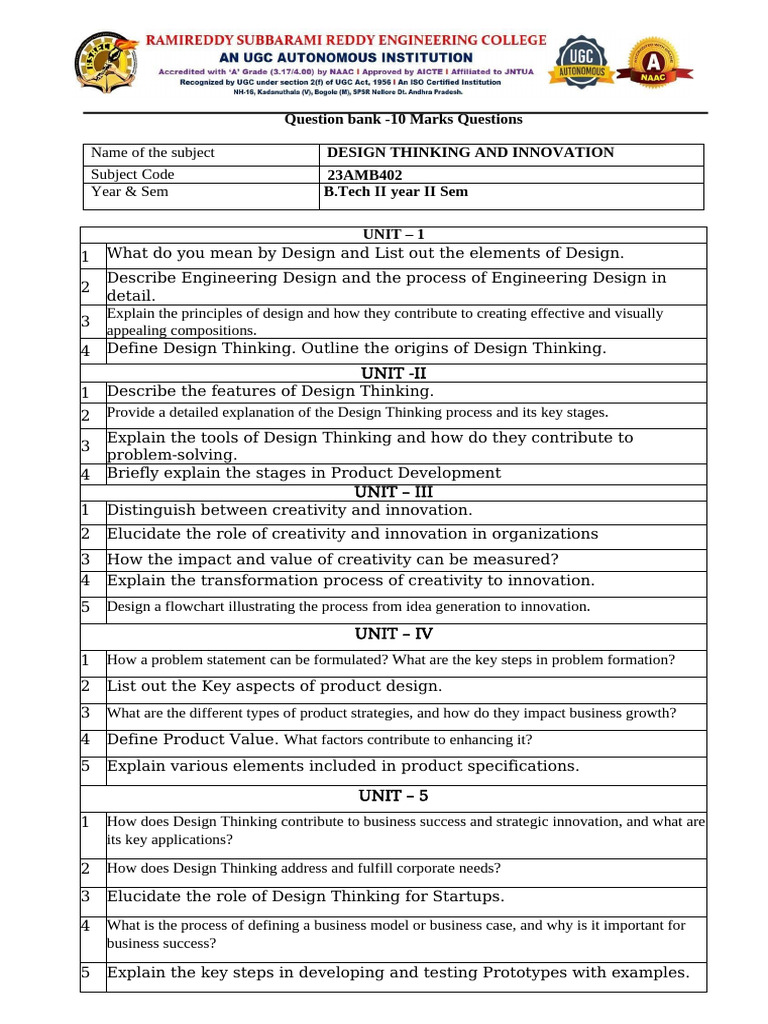 Design Thinking and Innovation Questions | PDF | Design Thinking ...