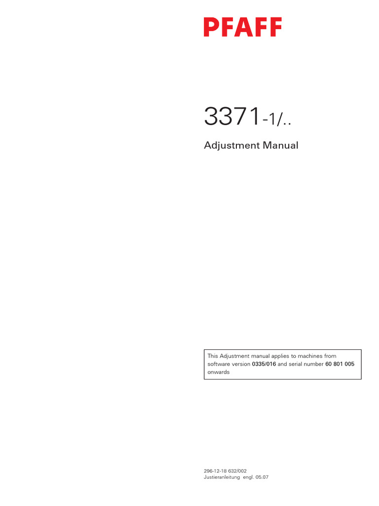 PFAFF Machine Adjustment Manual | PDF | Screw | Sewing