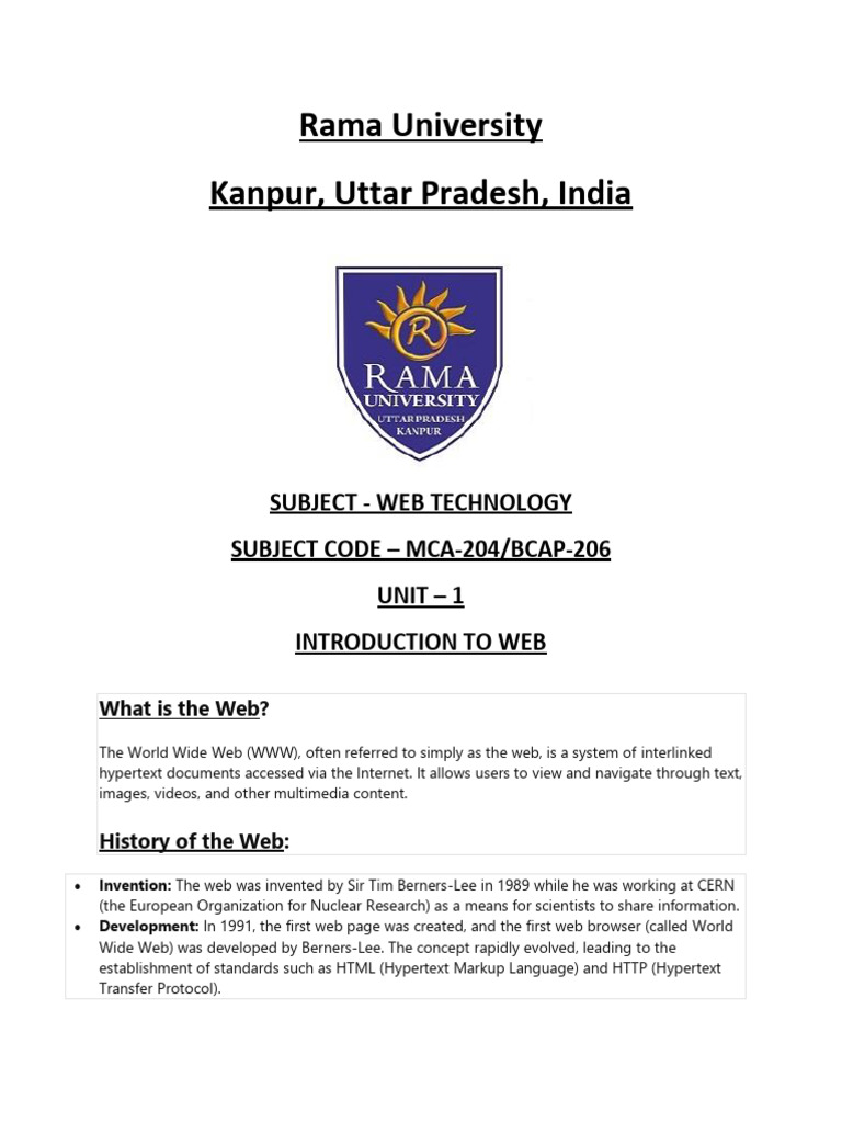 Web Technology Unit - 1 Notes | PDF | World Wide Web | Internet & Web