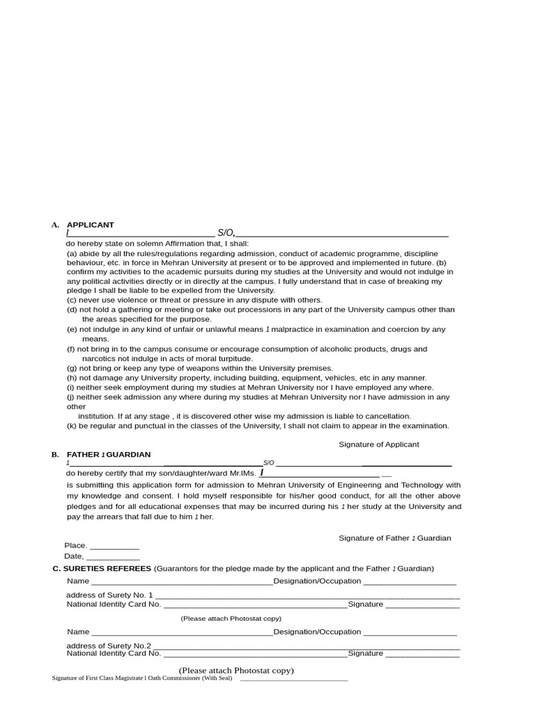 Mehran University Admission Affidavit | PDF | Justice | Crime & Violence