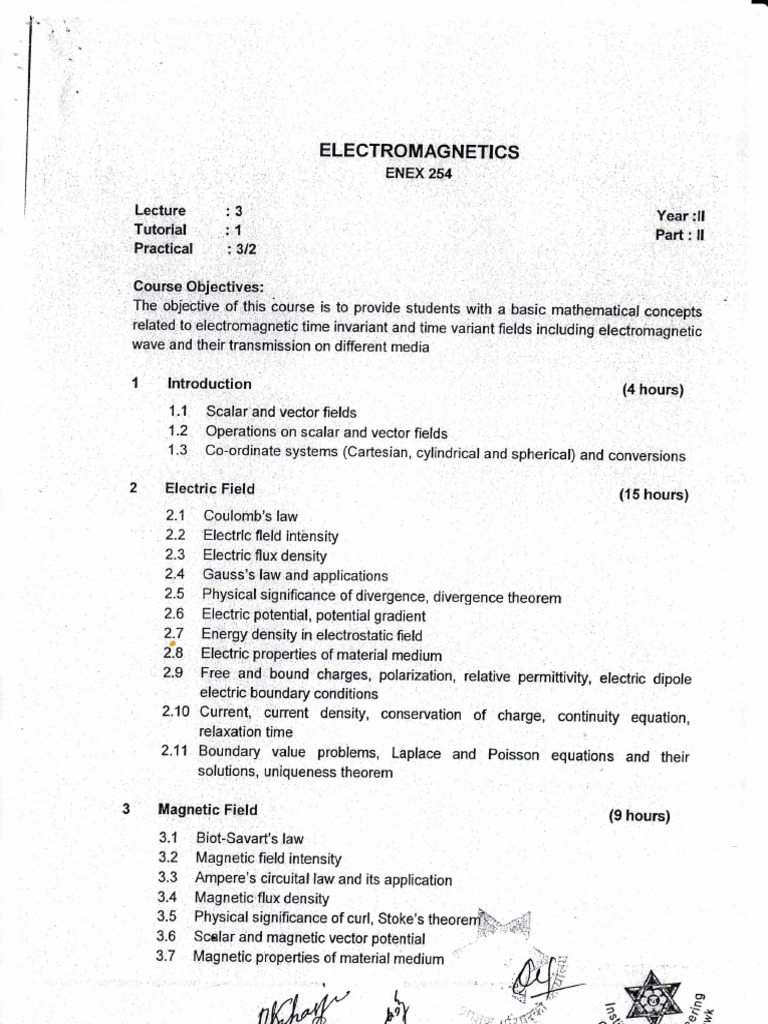 Electromagnetics Course Syllabus | PDF | Magnetic Field | Waves