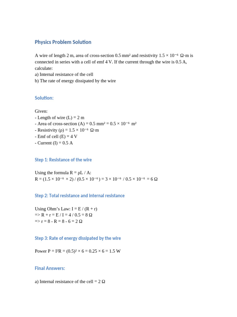 Internal Resistance & Power in Circuit | PDF