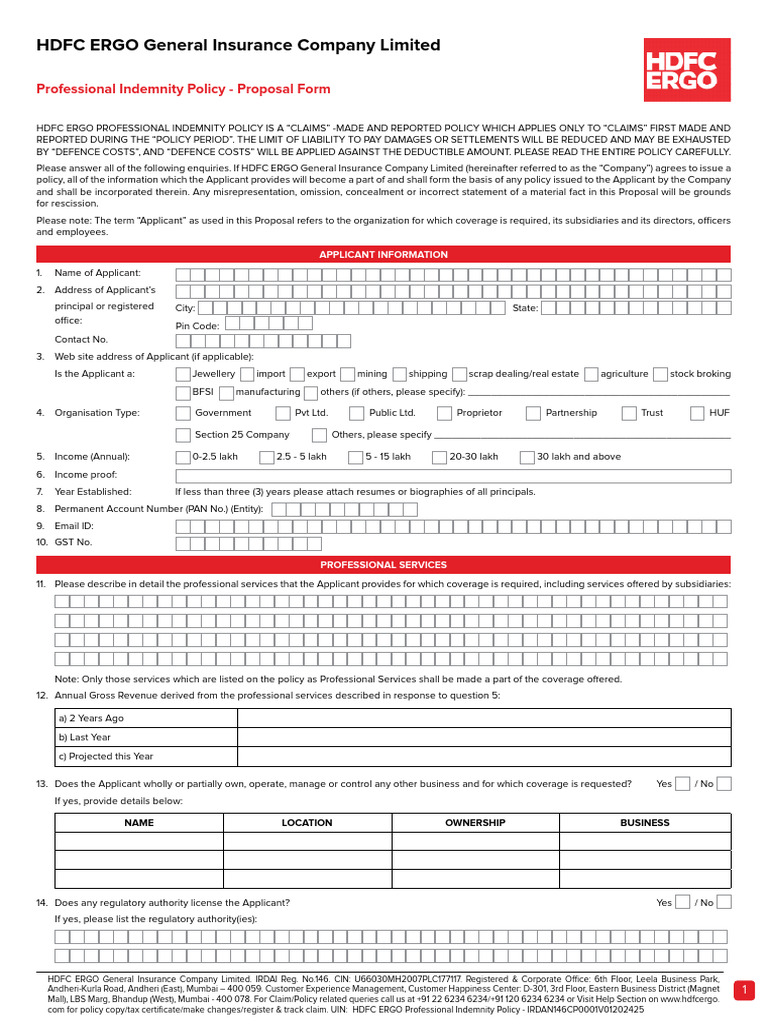 HDFC ERGO Professional Indemnity Guide | PDF | Insurance | Professional ...