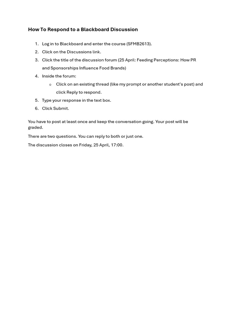 How To Respond To A Blackboard Discussion | PDF