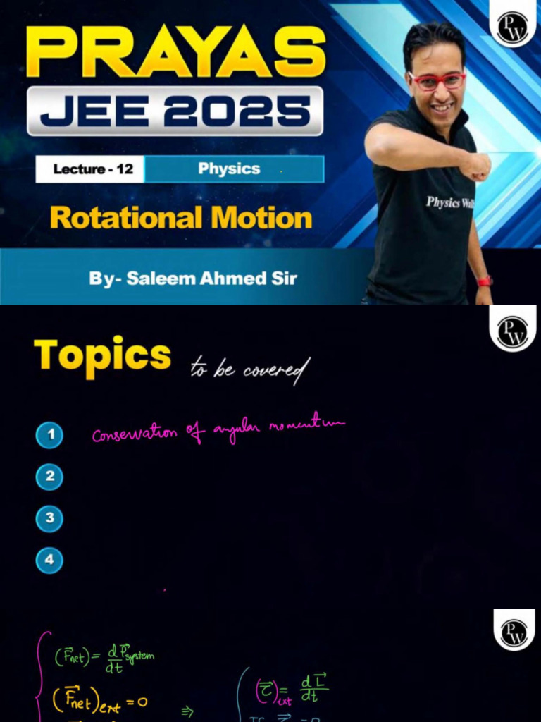 Rotational Motion 12 - Class Notes - Prayas JEE 2025 | PDF