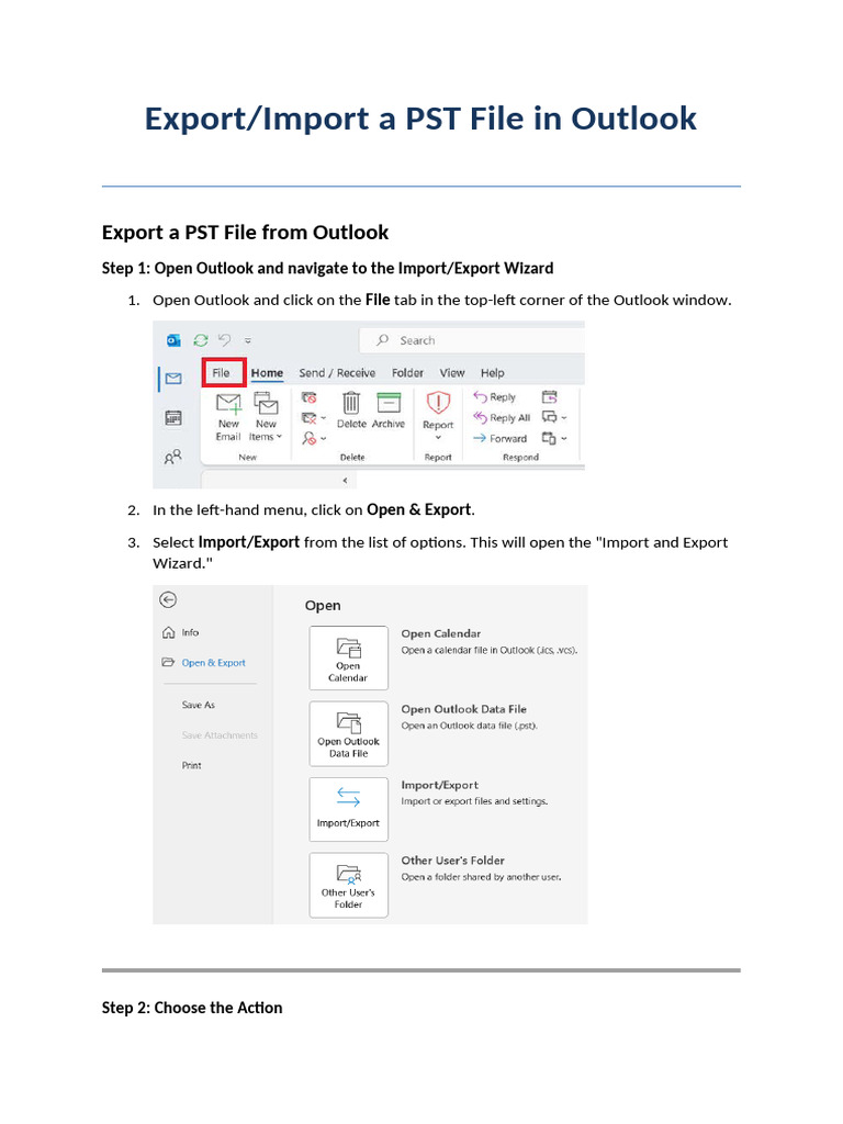 Exporting and Importing PST Files in Outlook | PDF | Microsoft Outlook ...