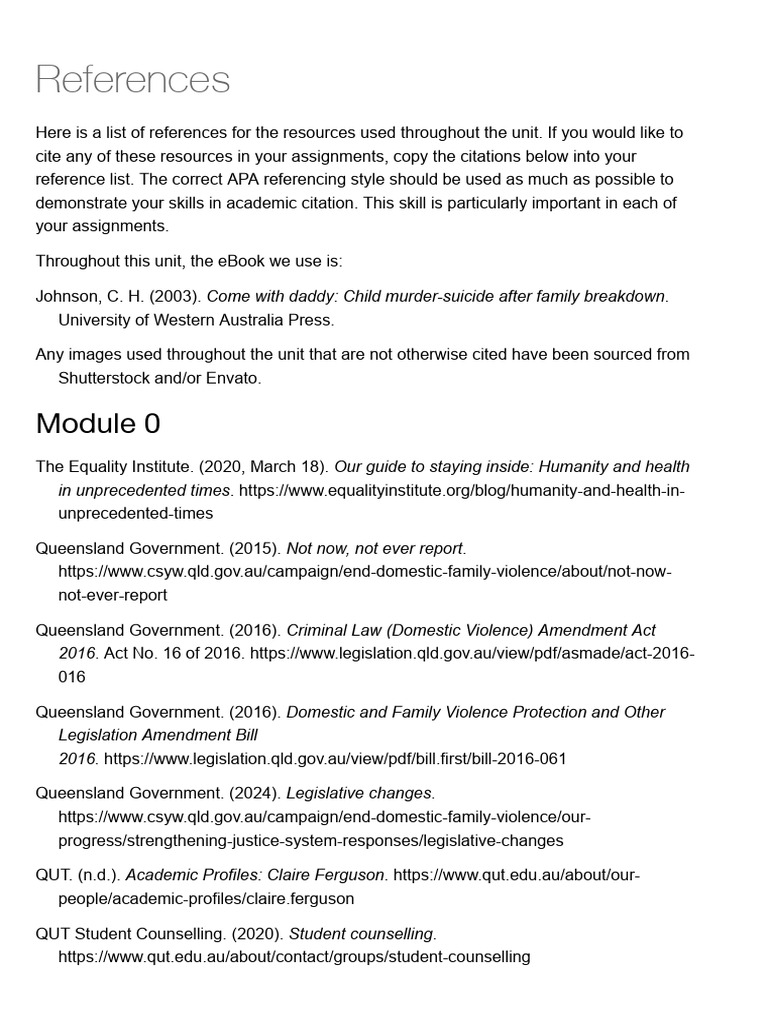 Comprehensive APA Reference List | PDF | Violence | Domestic Violence