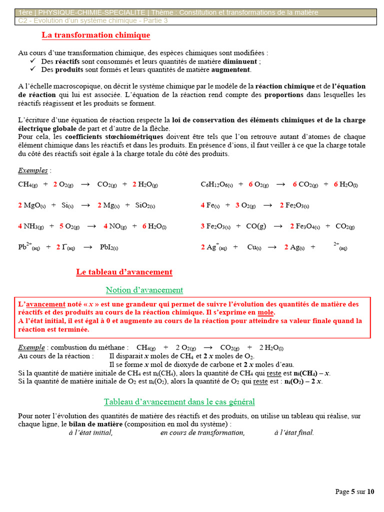 Équilibres et Avancement en Chimie | PDF | Stœchiométrie | Éléments ...