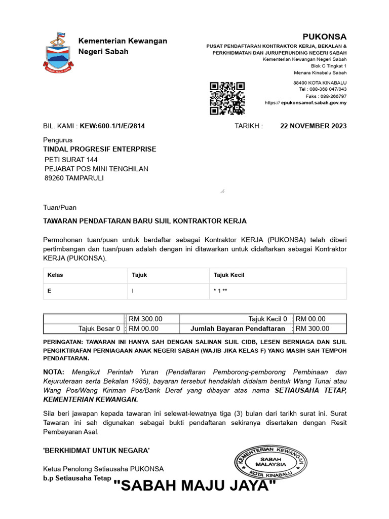 Tawaran Pendaftaran Kontraktor PUKONSA | PDF