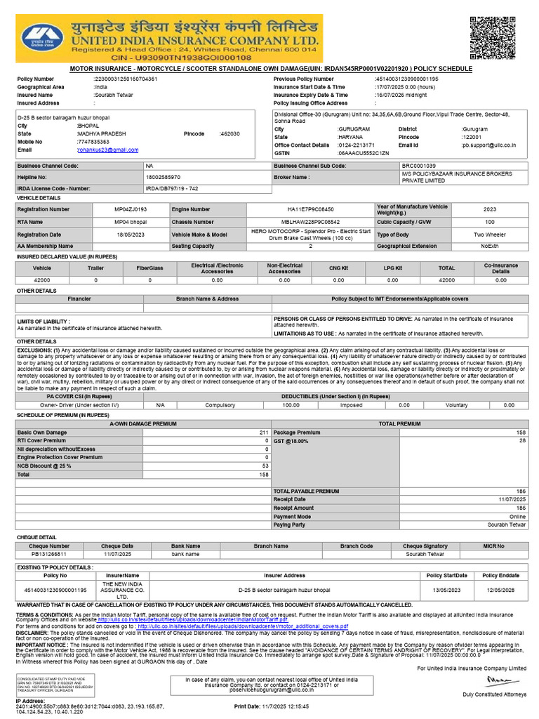 22300031250160704361MP04ZJ0193 | PDF | Insurance | Cheque