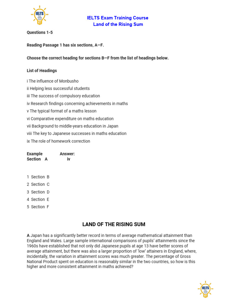 IELTS Reading: Land of the Rising Sum | PDF | Textbook | Teachers
