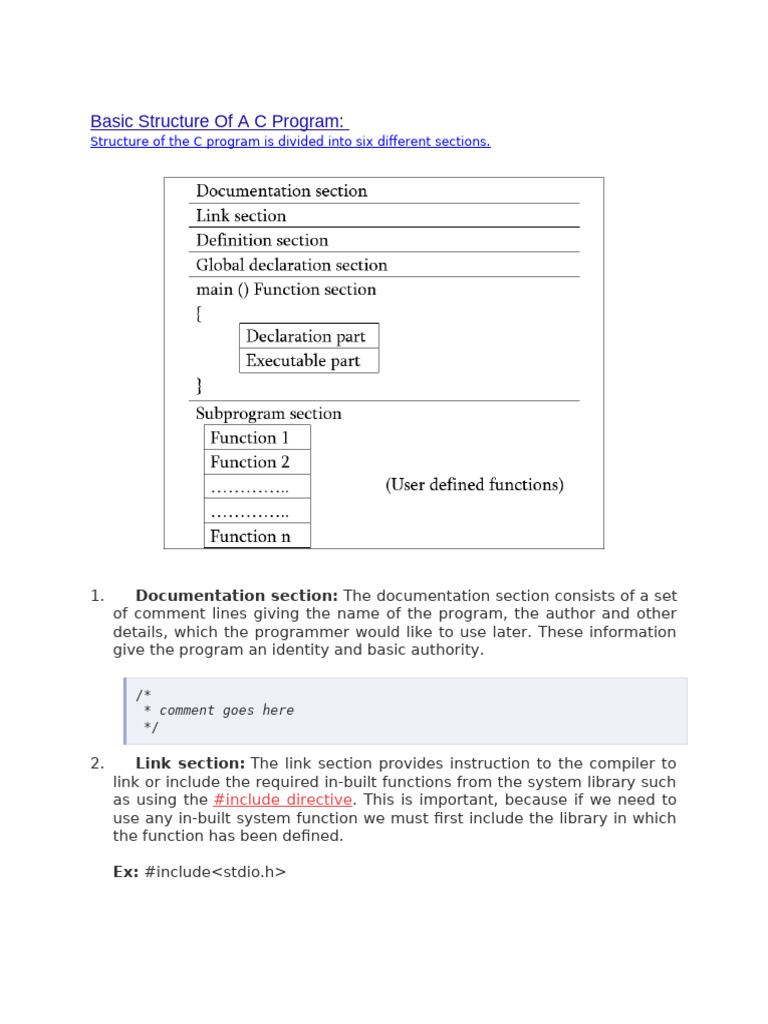 Basic Structure of A C Program1 | PDF | Scope (Computer Science ...