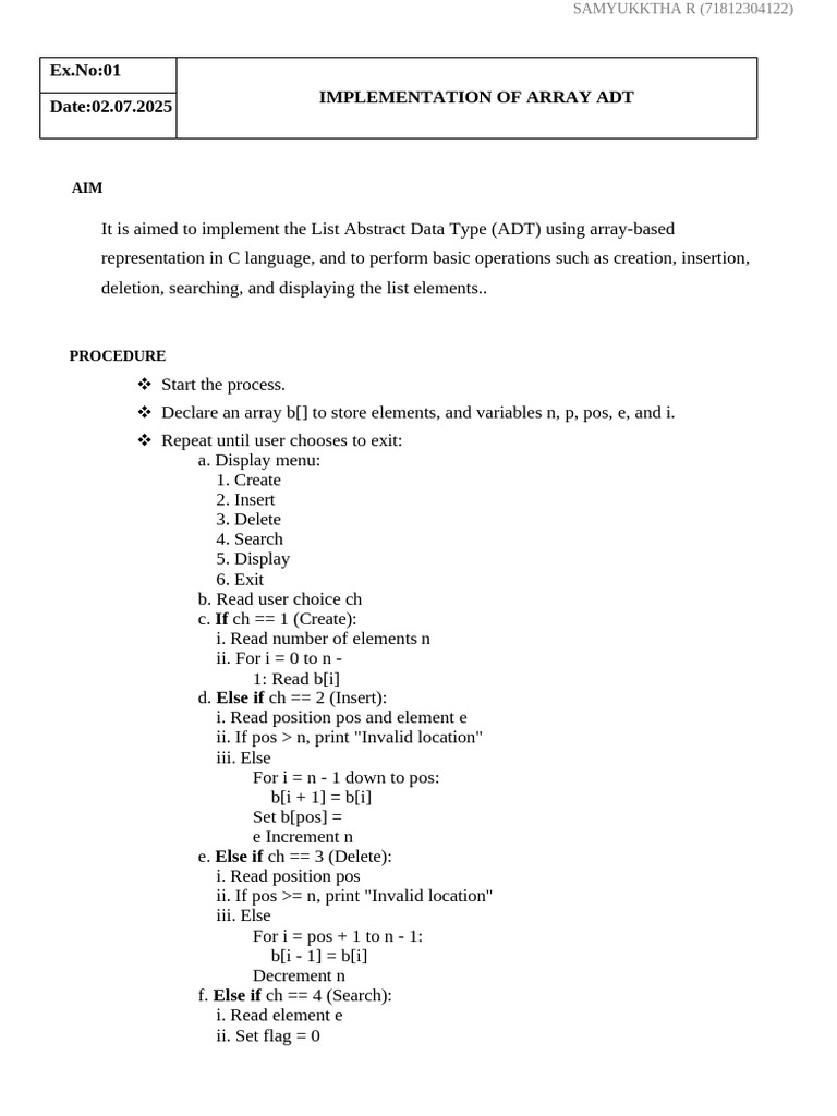 Array ADT Implementation in C | PDF | Computer Engineering | Computer ...
