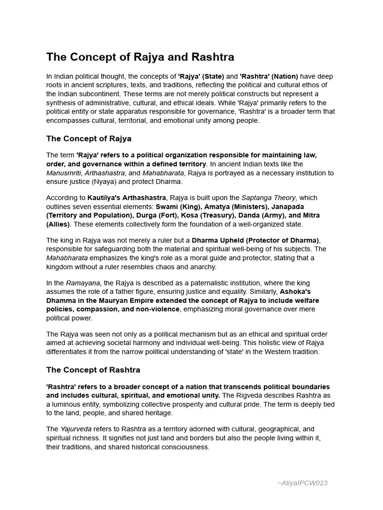 Rajya vs. Rashtra: Concepts Explained | PDF | Dharma | Nation State