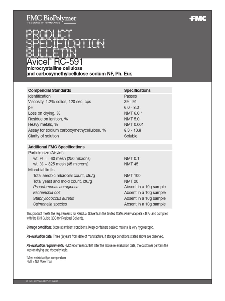 Avicel RC 591 Specifications | PDF