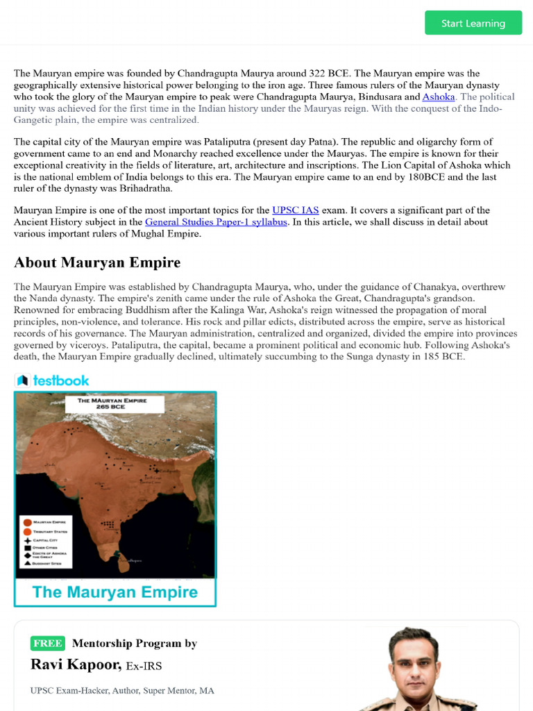 Mauryan Empire - Ancient History NCERT Notes For UPSC IAS Exams | PDF