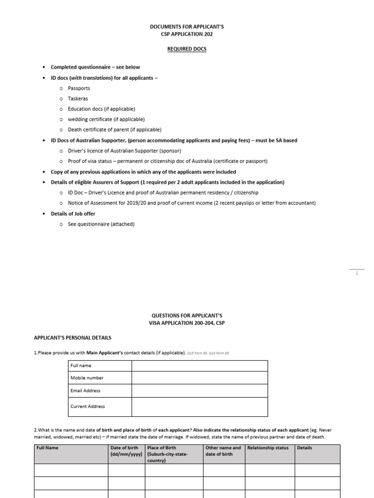 CSP Visa Application Document Checklist | PDF | Travel Visa | Human ...