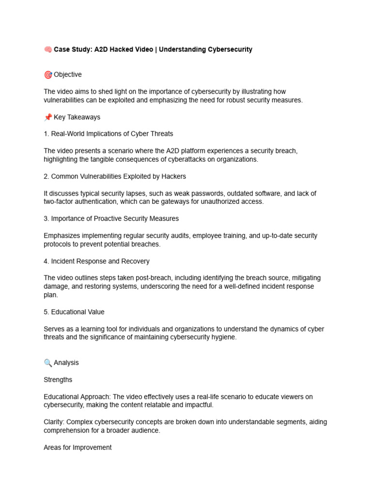 ? Case Study - A2D Hacked Video - Understanding Cybersecurity | PDF ...