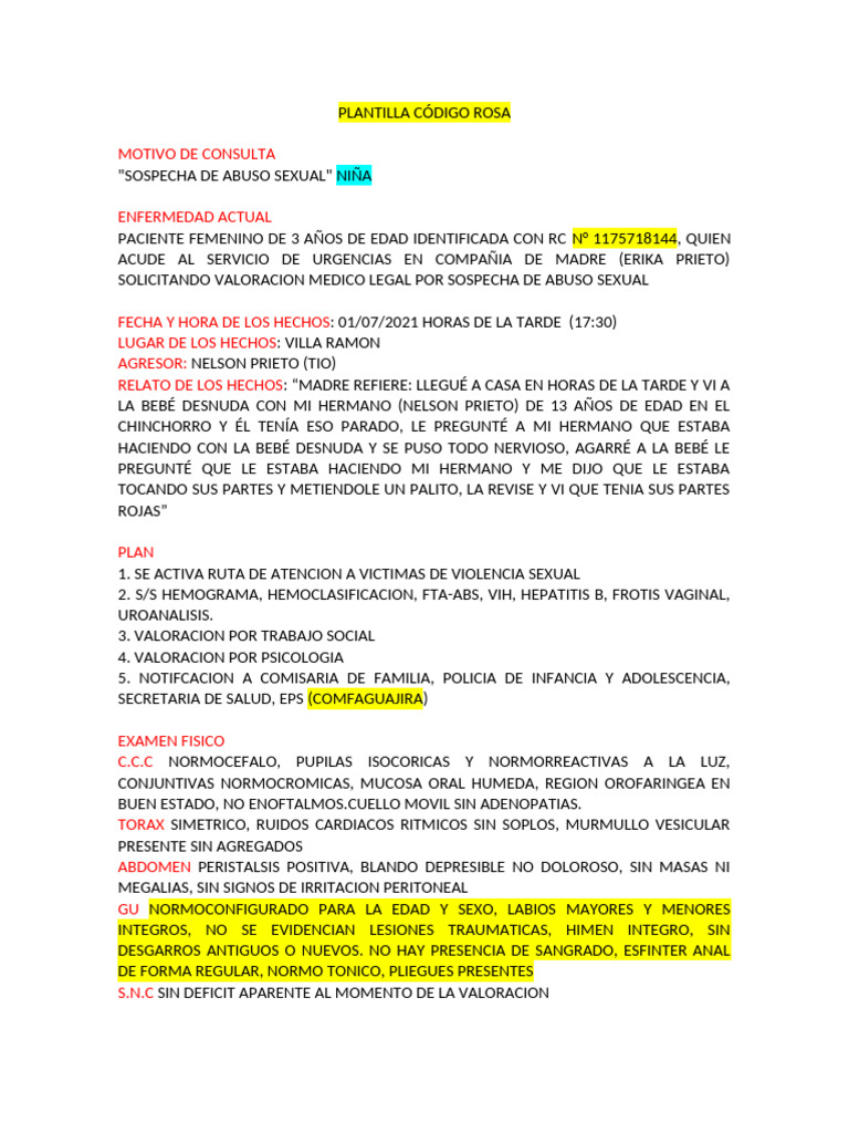 Plantilla Código Rosa | PDF | Diagnostico medico | El embarazo