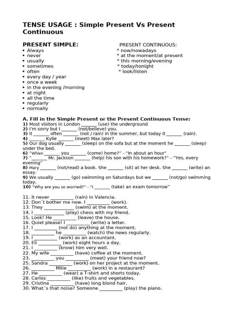 Simple Present vs Present Continuous Guide | PDF