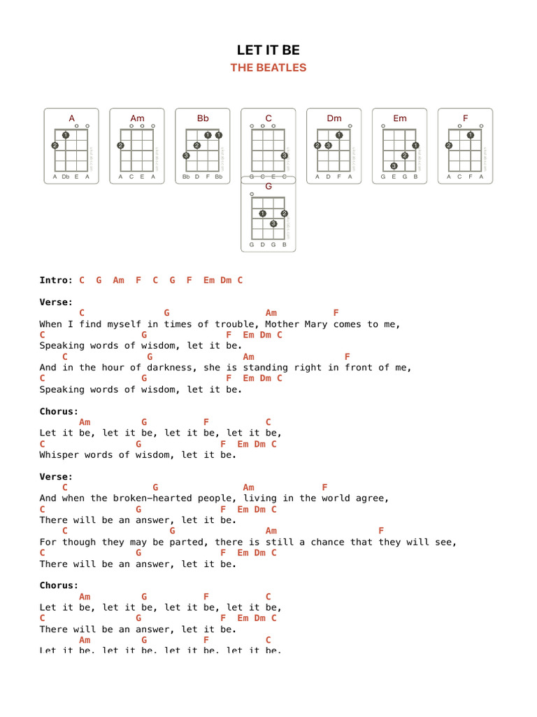 Ukulele Tabs Let It Be
