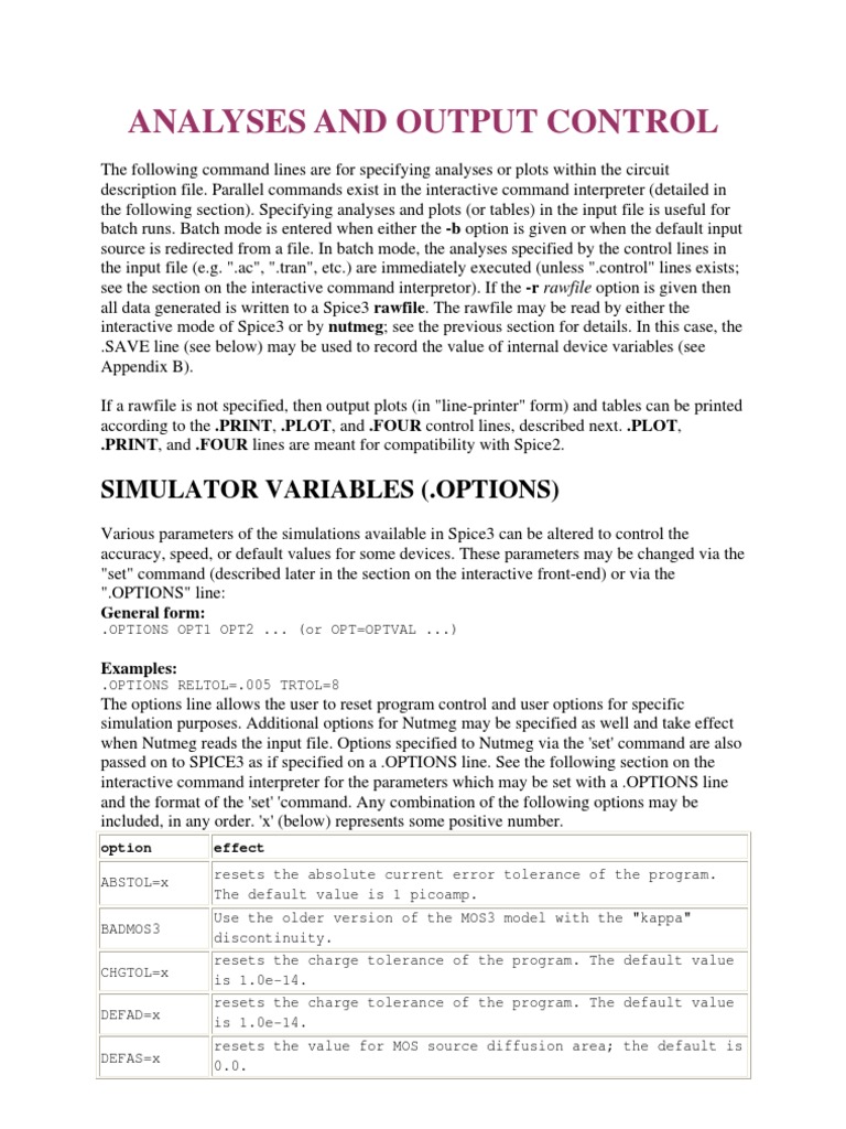 Analyses and Output Control | PDF | Spice | Command Line Interface