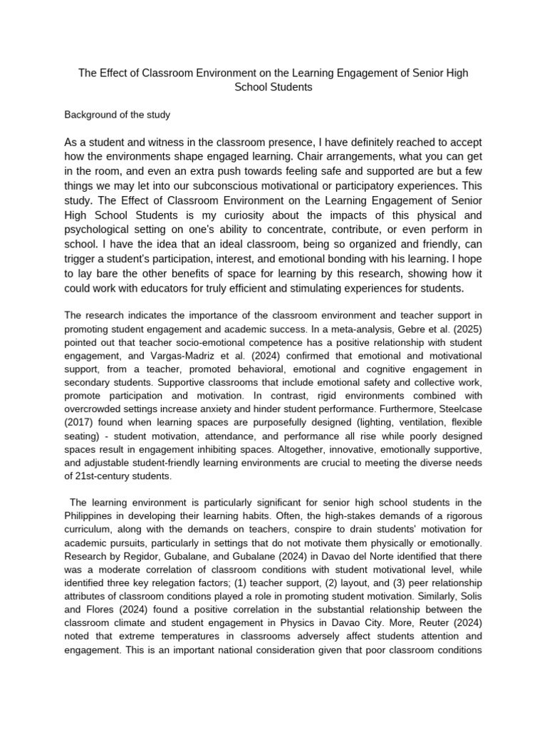 Classroom Environment's Impact on Student Engagement | PDF | Learning ...