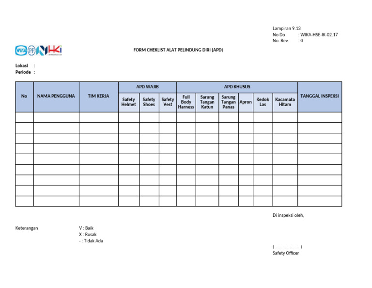 Form Checklist Inspeksi APD | PDF