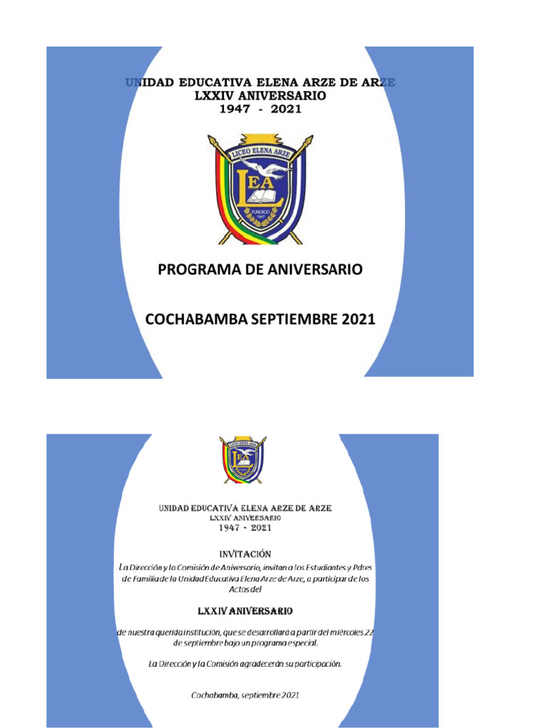 Invitacion Aniversario U e Elena Arze PPFF | PDF