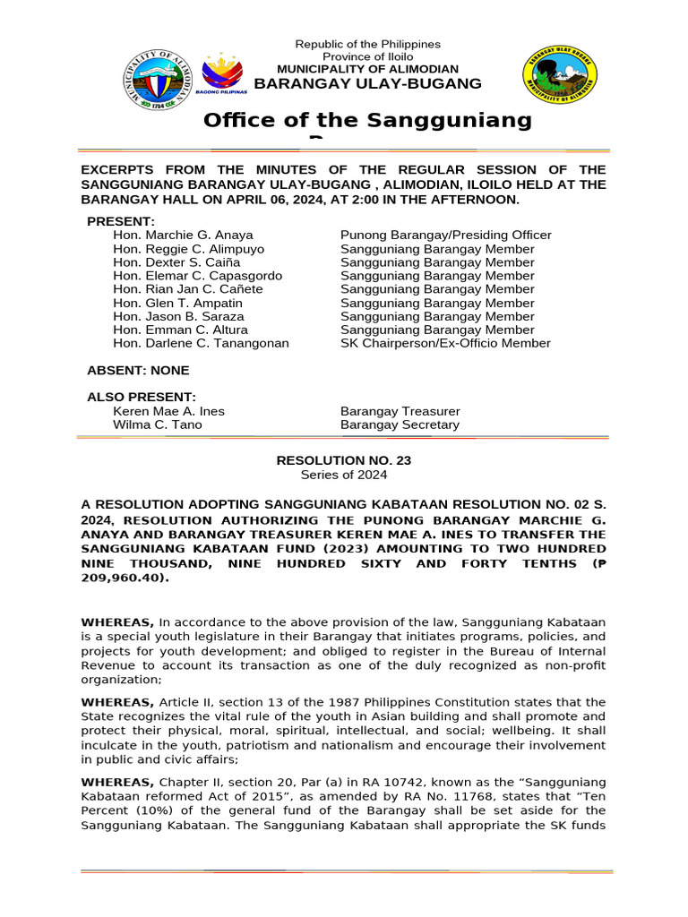 Ulay-Bugang Barangay Session Minutes 2024 | PDF | Government