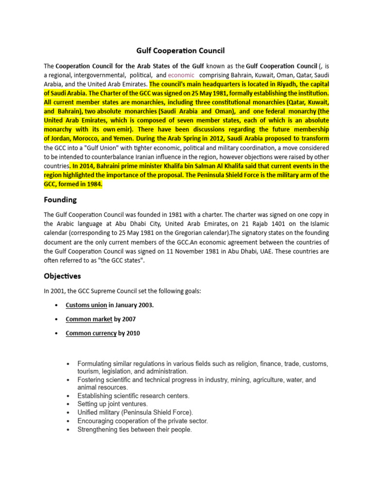 Gulf Cooperation Council Overview | PDF | Gulf Cooperation Council