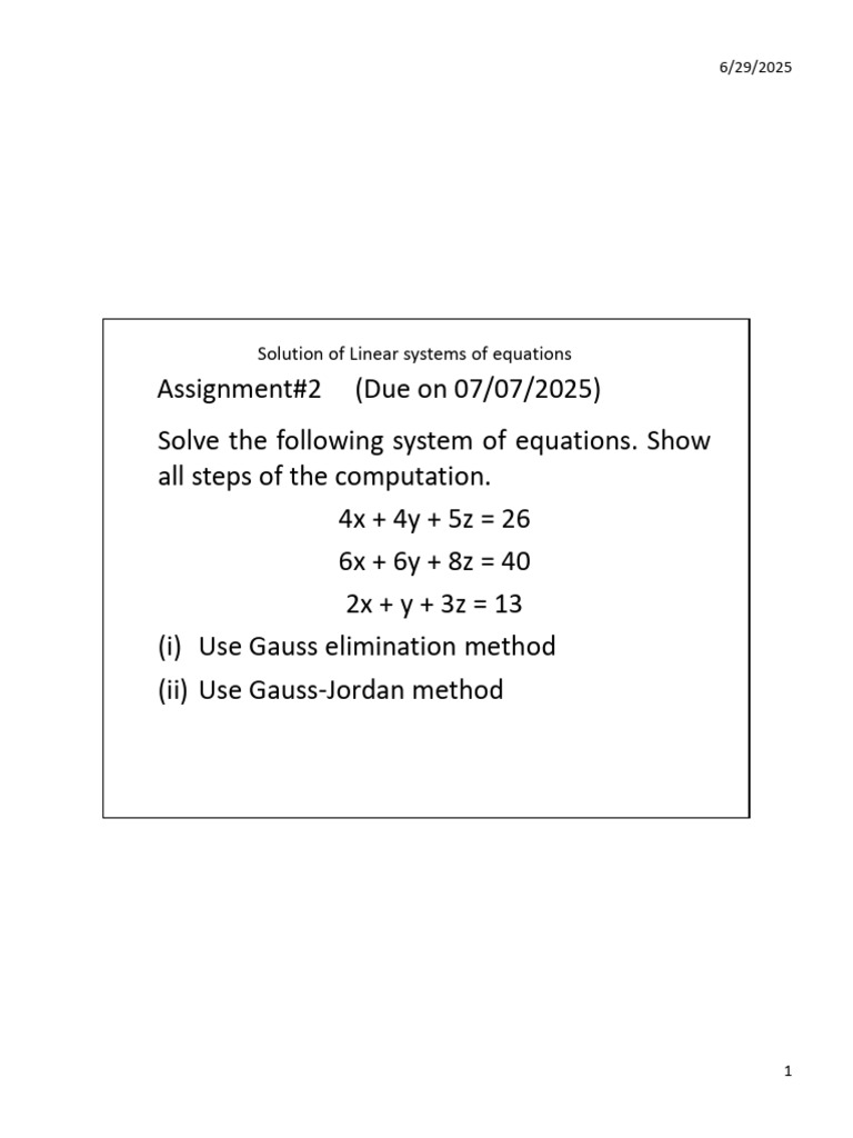 Linear Systems Solutions Assignment | PDF