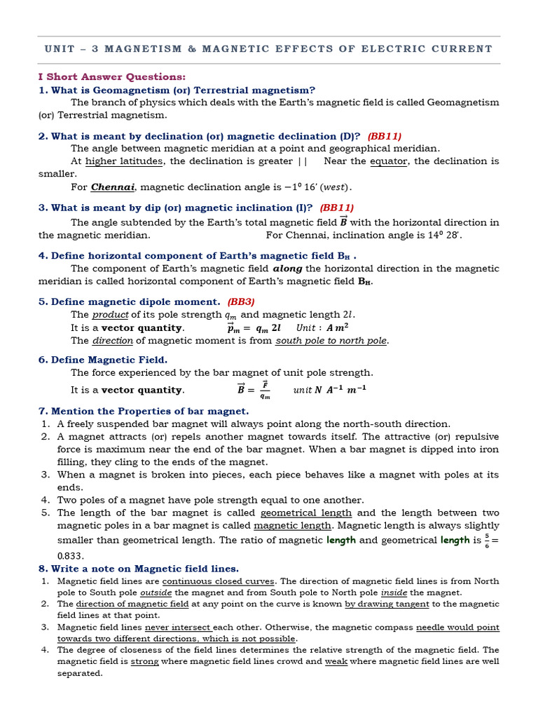 Magnetism and Electric Current Effects | PDF | Magnetic Field ...