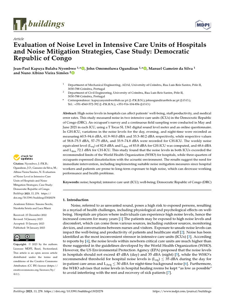 Noise Levels in DRC Hospital ICUs | PDF | Intensive Care Unit | Noise