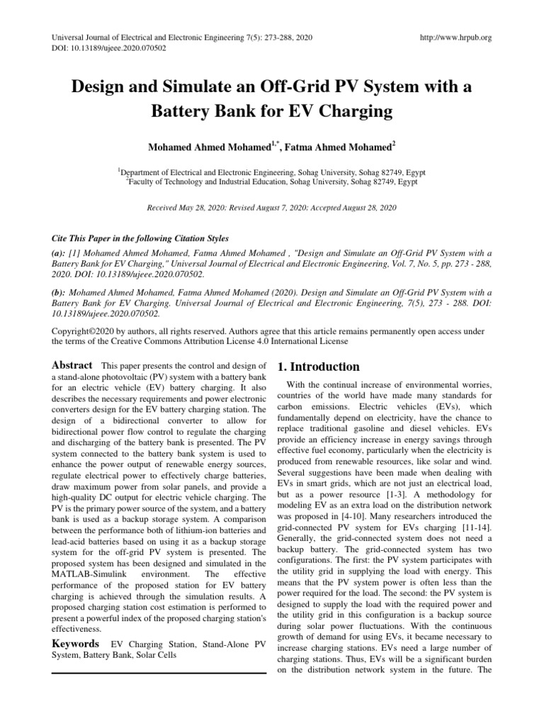 Off-Grid PV System for EV Charging | PDF | Photovoltaic System ...