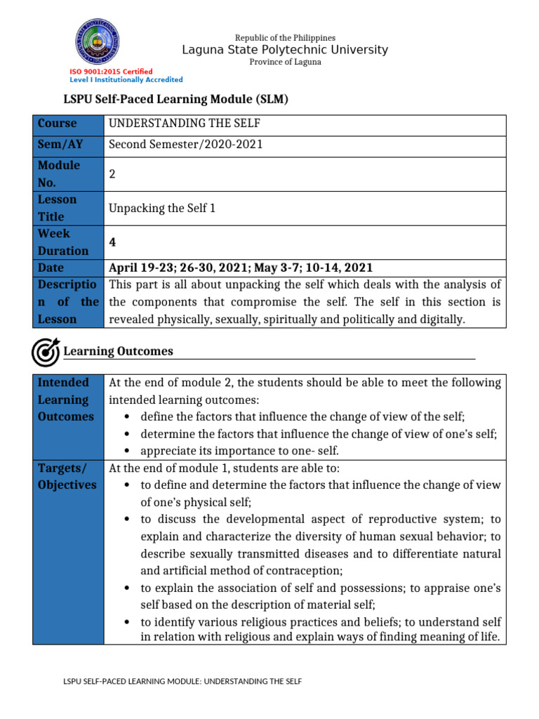 Understanding the Self: Module 2 Guide | PDF | Birth Control | Combined ...