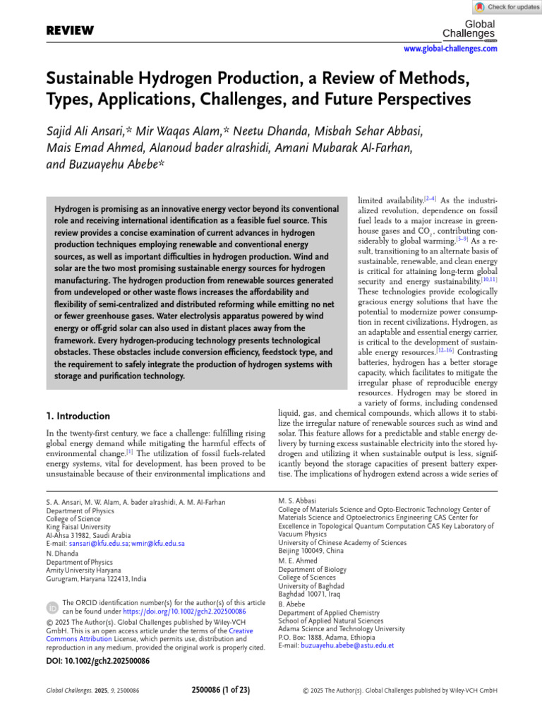 Sustainable Hydrogen Production Review | PDF | Hydrogen | Sustainable ...