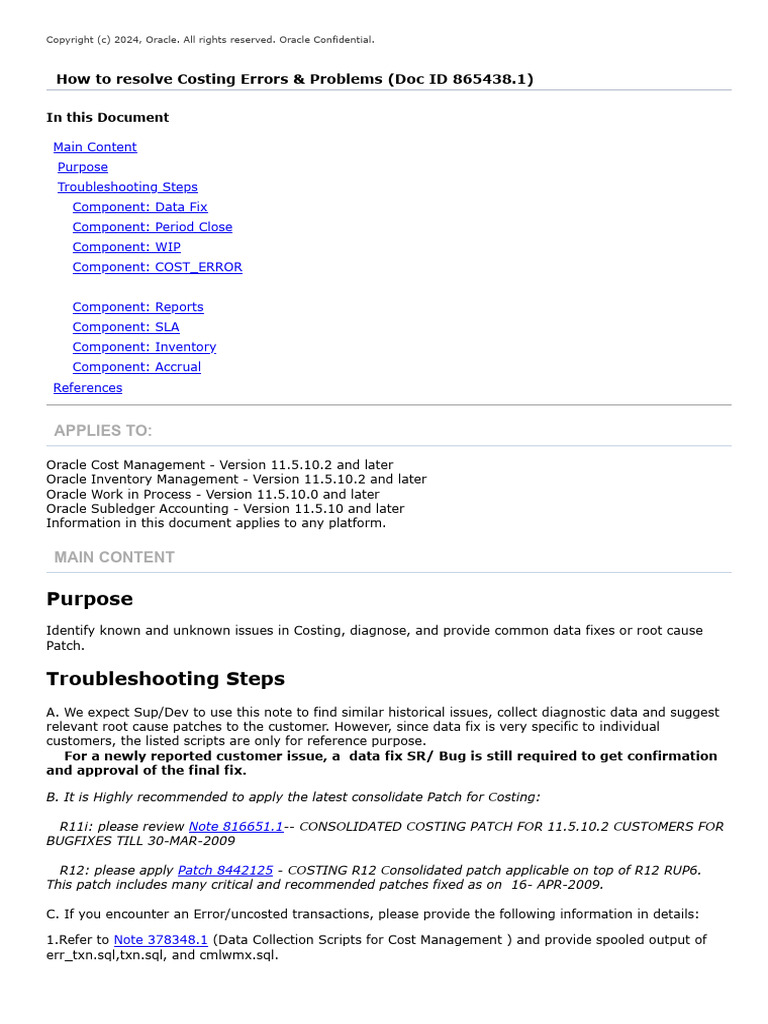 Resolving Costing Errors in Oracle | PDF | Inventory | Computing