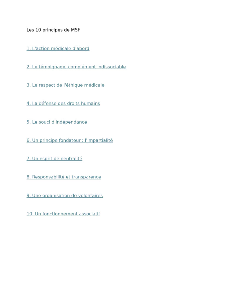 Les 10 principes de Médecins Sans Frontières | PDF