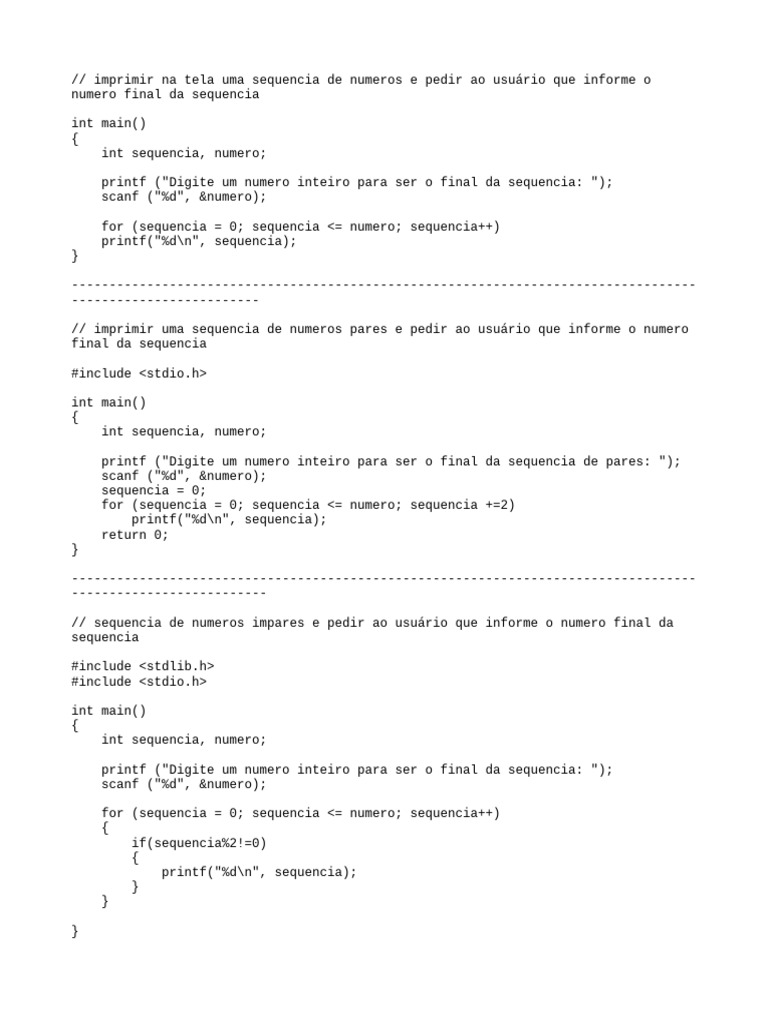 Sequências e Cálculos em C: Exemplos Práticos | PDF | Programação de ...