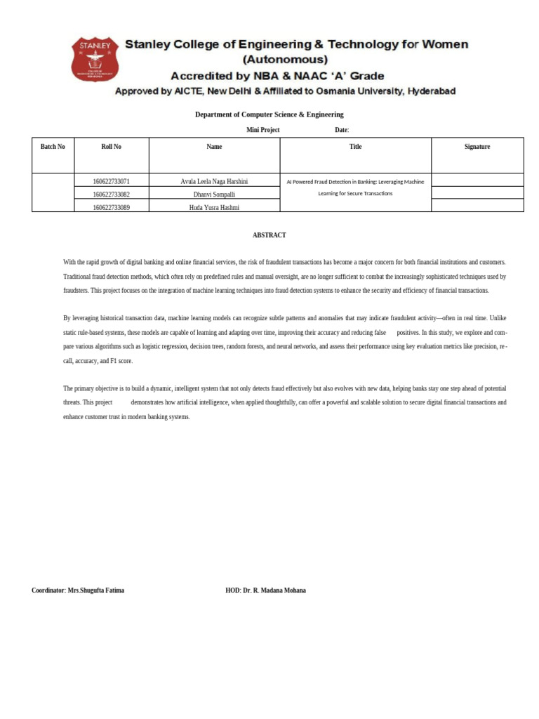 Mini Project Abstract Format | PDF | Machine Learning | Artificial ...