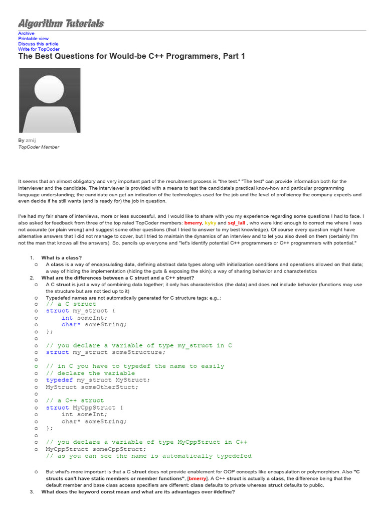 The Best Questions For Would-Be C++ Programmers | PDF | Programming ...