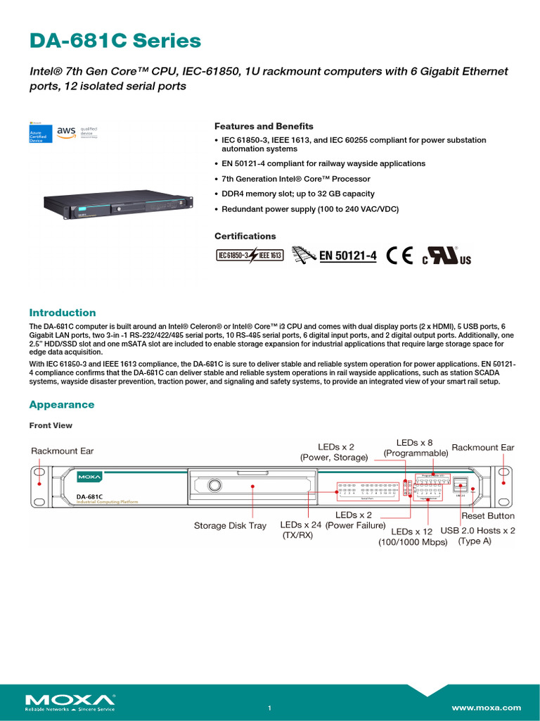 DA-681C Series Rackmount Computers | PDF | Usb | Central Processing Unit