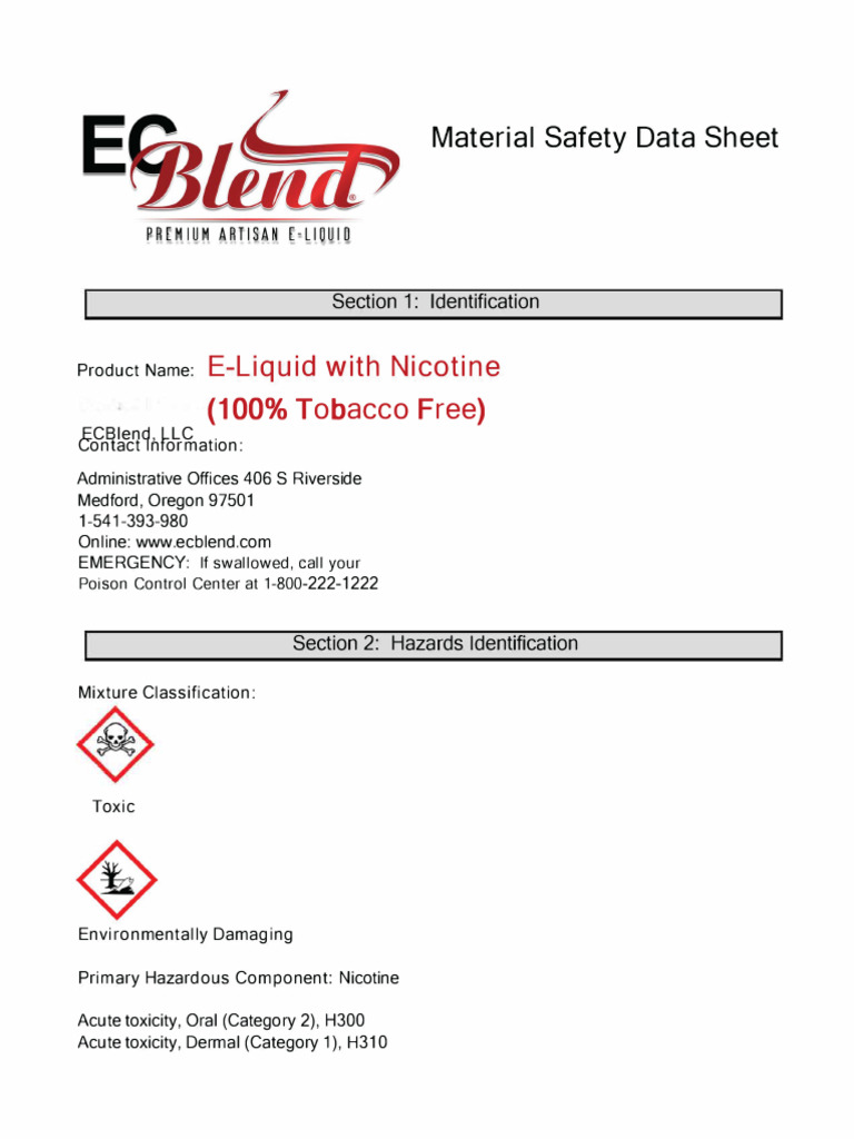 tobacco msds E-Liquid with Nicotine MSDS | PDF | Occupational Safety And Health