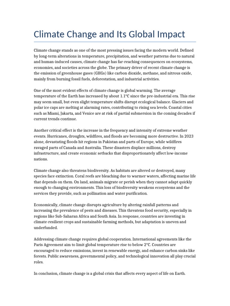 Global Impact of Climate Change | PDF | Climate Change | Climate Change ...