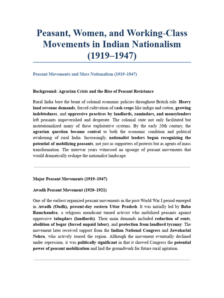 Peasant and Women's Movements in India | PDF | Nationalism | Mahatma Gandhi