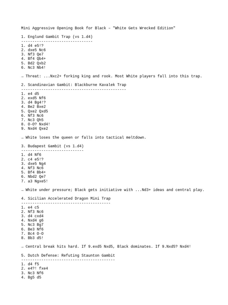 Black's Winning Traps in Chess Openings | PDF