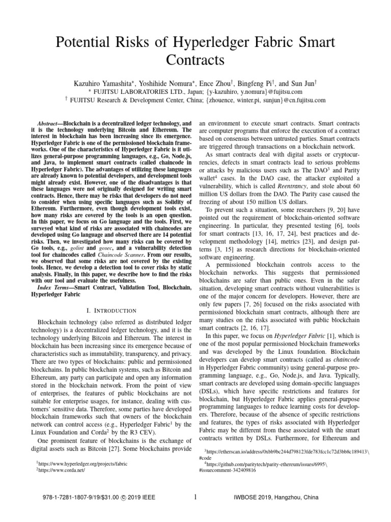 Risks in Hyperledger Fabric Smart Contracts | PDF | Databases ...