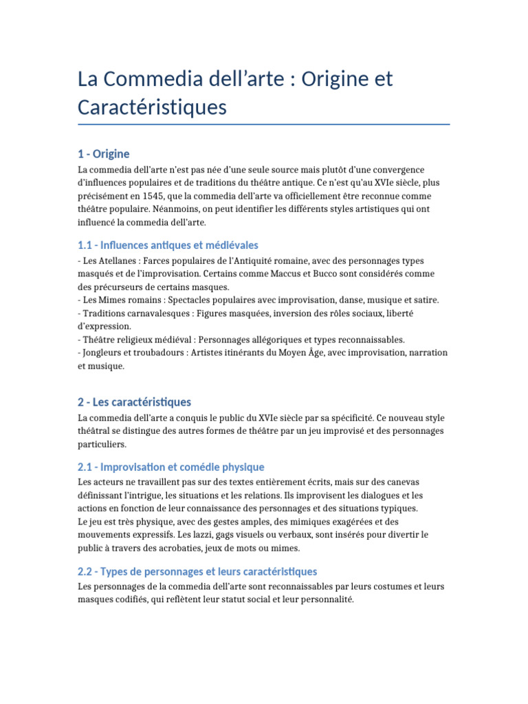 Origine et caractéristiques de la Commedia | PDF | Commedia Dell'arte ...