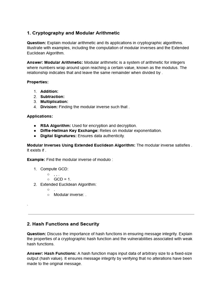 Cryptography: Modular Arithmetic & Hash Functions | PDF | Public Key ...